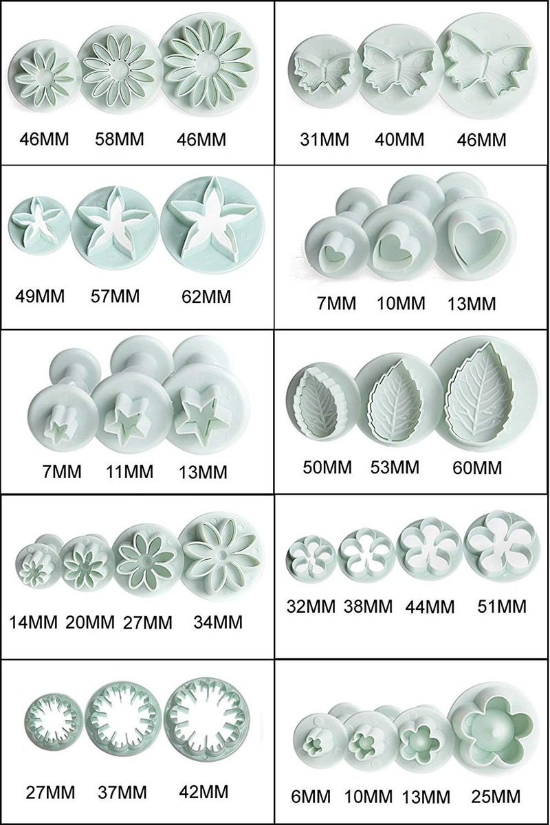 RHLOVY Flower Cookie Cutters,Cake Tools 44 Pcs Snowflake Cookie Cutter Cloud Fondant Cake Plunger Sugarcraft Flowers Leaf Butterfly Heart Shape Decorating Mold DIY Icing Plunger Cutters - Image 2