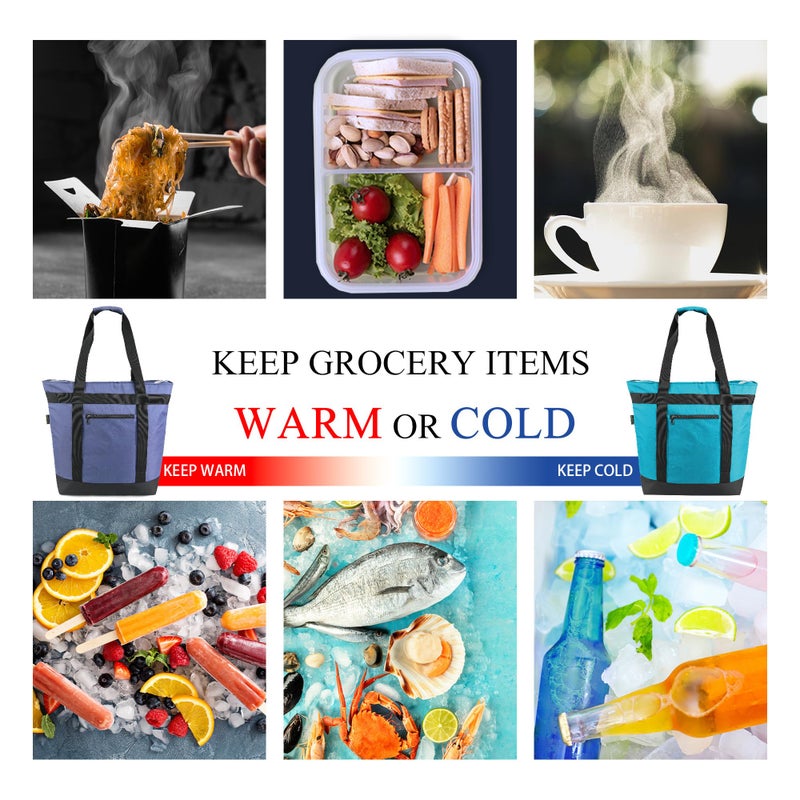 BeeGreen Large Insulated Cooler Bags for Picnic Grocery Travel Collapsible Cold Bag Soft Ice Chest Foldable Food Lunch Bag with Zipper Top Handles Leak Proof Portable Thermal Bag Christmas Gift - Image 3