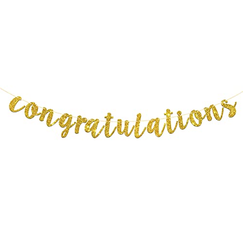Festiko®Gold Glitter Congratulations Banner for Wedding, Anniversary, Graduation, Congrats Master Bunting, Retirement Party Decorations Supplies - Image 1
