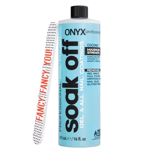 Onyx Professional Coconut Scented Nail Polish Remover with Nail File 16 oz Maximum Strength Soak Off Gel Polish Remover Vitamin E Grape Seed Oil Enriched Nourishing Formula - Image 2