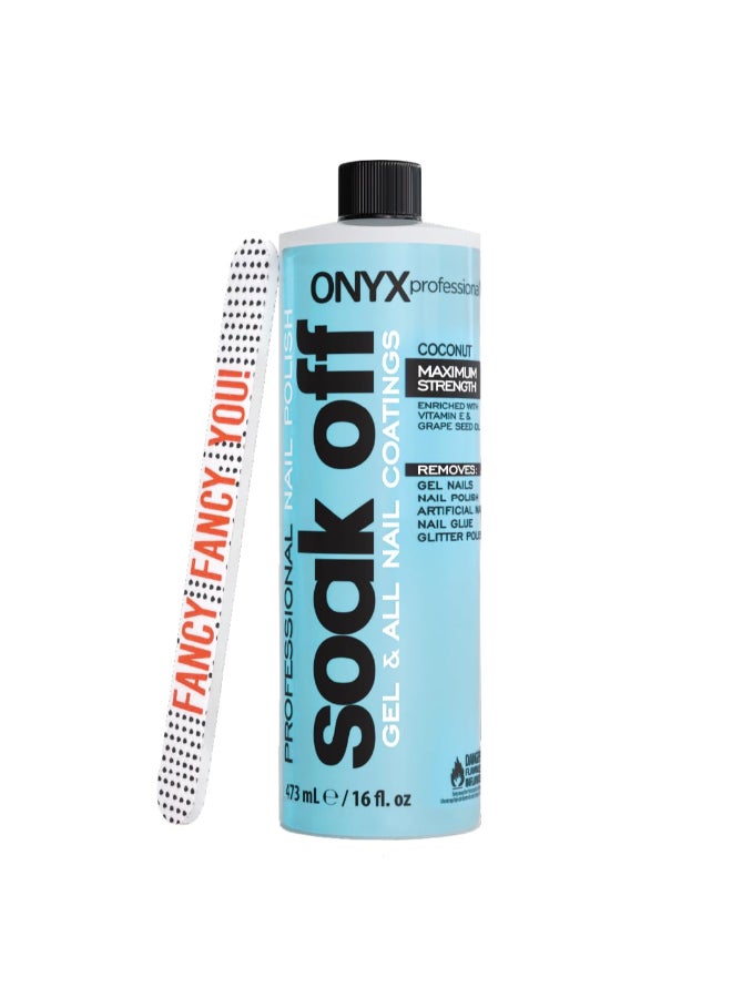 Onyx Professional Coconut Scented Nail Polish Remover with Nail File 16 oz Maximum Strength Soak Off Gel Polish Remover Vitamin E Grape Seed Oil Enriched Nourishing Formula - Image 3