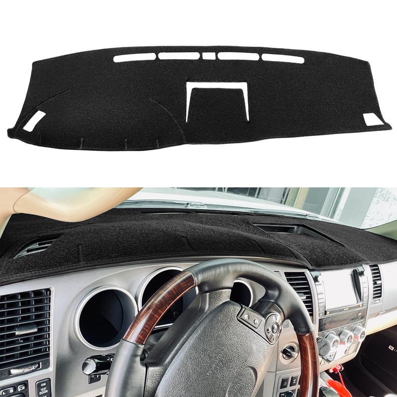 Dash Cover Mat Custom Fit for Toyota Tundra 20072013Toyota Sequoia 20082017 Without Cutout for Speaker Dashboard Cover Pad Carpet 0713 Black J25
