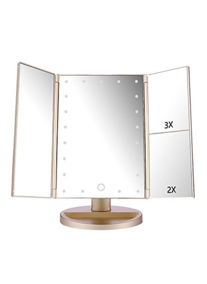 DeWEISN - Tri-Fold Lighted Vanity Mirror With 21 Led Lights, Touch Screen And 3X/2X/1X Magnification, Two Power Supply Modes Make Up Mirror,Travel Mirror - Image 1