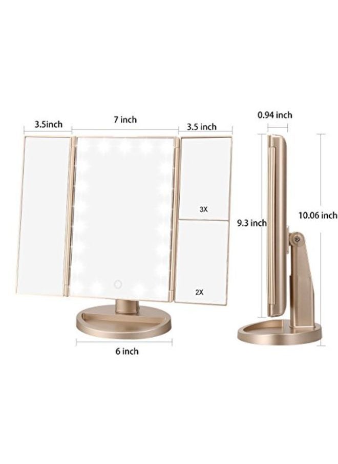 DeWEISN - Tri-Fold Lighted Vanity Mirror With 21 Led Lights, Touch Screen And 3X/2X/1X Magnification, Two Power Supply Modes Make Up Mirror,Travel Mirror - Image 1