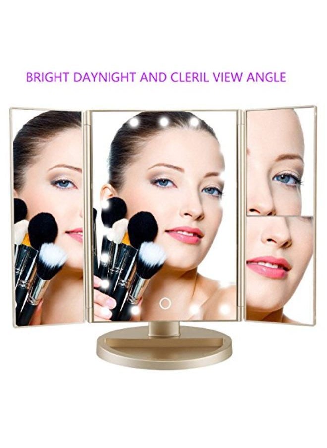 DeWEISN - Tri-Fold Lighted Vanity Mirror With 21 Led Lights, Touch Screen And 3X/2X/1X Magnification, Two Power Supply Modes Make Up Mirror,Travel Mirror - Image 1