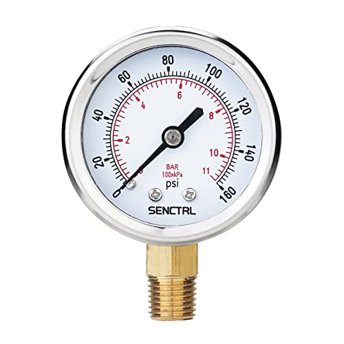SENCTRL 0-160 Psi Pressure Gauge, 2" Dial, 1/4 NPT Lower Mount, Waterproof, Stainless Steel Case, for Pneumatic Regulator Air Compressor RV Regulator Water Tire Pressure Test - Image 1
