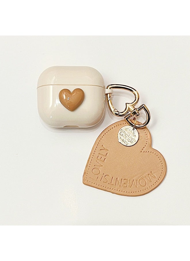 Generic - For AirPods 4 Headphone Set Cartoon Diy Doll Pendant Apple 1/2 Generation/pro2 Bluetooth Soft Case Bracelet-Color:Beige Soft Shell + Pendant-Brown Love Heart-Model:AirPods Third Generation (protective Cover) - Image 1