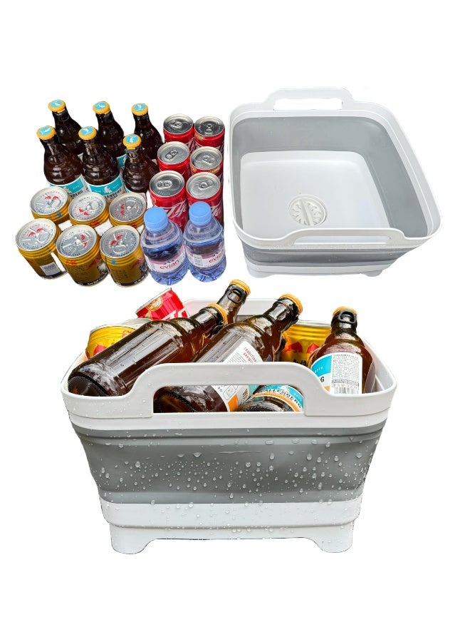 حوض غسيل قابل للطي مع سدادة تصريف، حوض محمول سعة 2.4 جالون لزجاجات الأطفال والتخييم والسيارات الترفيهية وغسل الأطباق، تصميم موفر للمساحة (رمادي) - Image 4