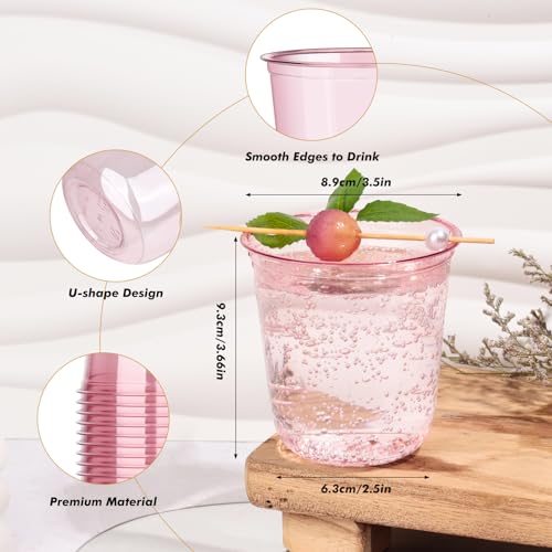KesaPlan 100 Pcs Pink Plastic Cups, 12oz Disposable Stemless Wine Glasses for Cocktail Cute Clear Cocktail Wine Glasses Pink Party Cups for Valentine's Galentine's Day Wedding Christmas Party - Image 3