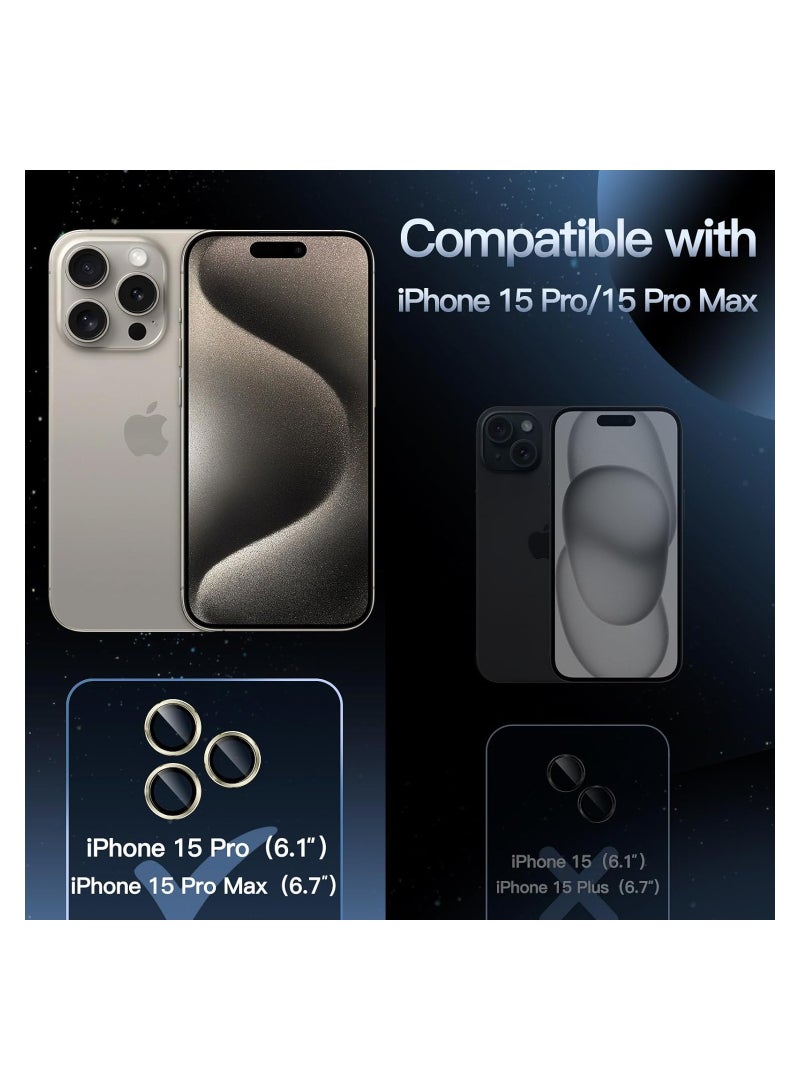 ELTRAZONE Camera Lens Protector for iPhone 15 Pro 6.1-Inch and iPhone 15 Pro Max 6.7-Inch, 9H Tempered Glass Metal Individual Ring Cover, HD Clear, 3-Pack (Natural Titanium) - Image 4