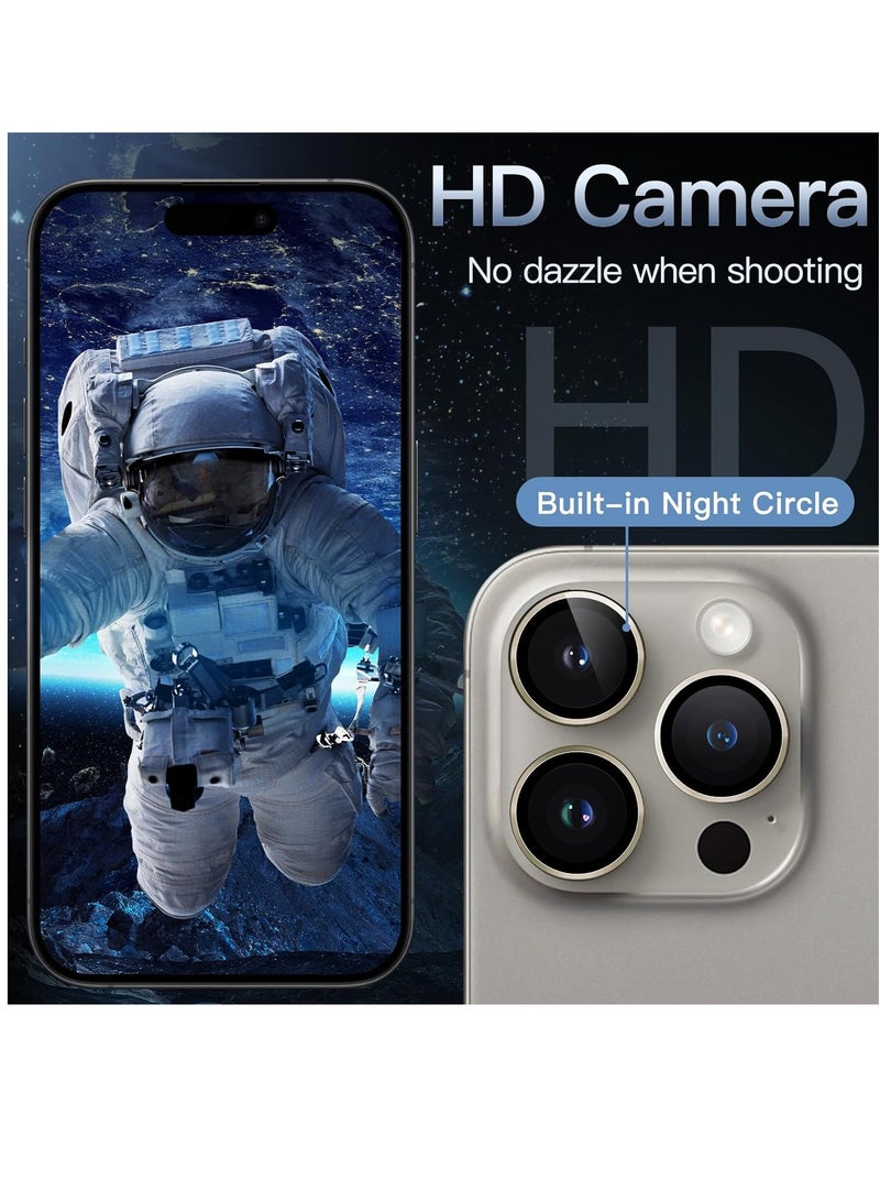 ELTRAZONE Camera Lens Protector for iPhone 15 Pro 6.1-Inch and iPhone 15 Pro Max 6.7-Inch, 9H Tempered Glass Metal Individual Ring Cover, HD Clear, 3-Pack (Natural Titanium) - Image 5