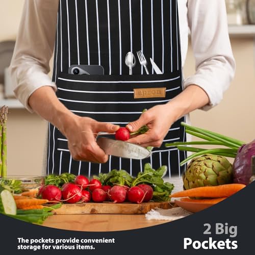 VALOME 2 Pack Kitchen Aprons, Apron for Cooking with 2 Pockets, Unisex Adjustable Neck Strap Chef Aprons for Men Women (BLACK & RED) - Image 4