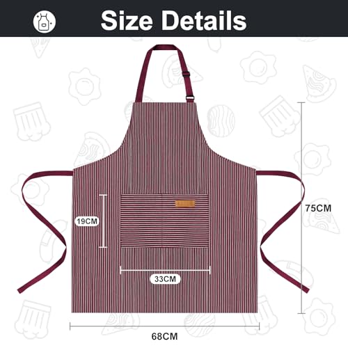 VALOME 2 Pack Kitchen Aprons, Apron for Cooking with 2 Pockets, Unisex Adjustable Neck Strap Chef Aprons for Men Women (BLACK & RED) - Image 2