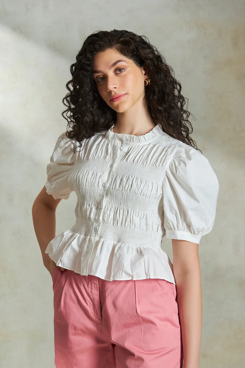 فيرجيو Cotton Smocked Daywear Shirts for Women