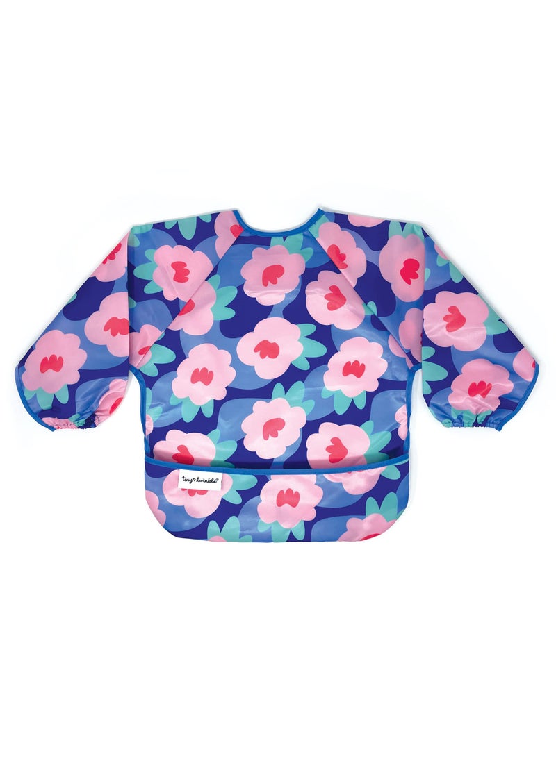 Tiny Twinkle Tiny Twinkle Mess Proof Baby Bib, Cute Full Sleeve Bib Outfit, Waterproof Bibs for Toddlers, Machine Washable, Tug Proof Closure, Baby Smock for Eating, Long Sleeved (Floral Blue, Small 6-24 Months)  - Image 1