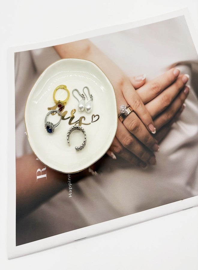 BESSKON Small Jewelry Dish for Women, Mrs Ring Dish Engagement Wedding Trinket Tray, Gifts for Mom, Couples Bridal, Ceramic Jewlery Tray Ring Holder, Bathroom Jewlery Plate Bowl for Earrings, Keys - Image 4