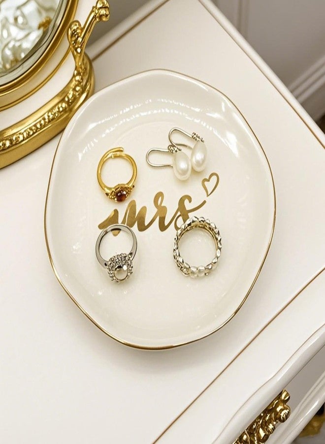 BESSKON Small Jewelry Dish for Women, Mrs Ring Dish Engagement Wedding Trinket Tray, Gifts for Mom, Couples Bridal, Ceramic Jewlery Tray Ring Holder, Bathroom Jewlery Plate Bowl for Earrings, Keys - Image 3