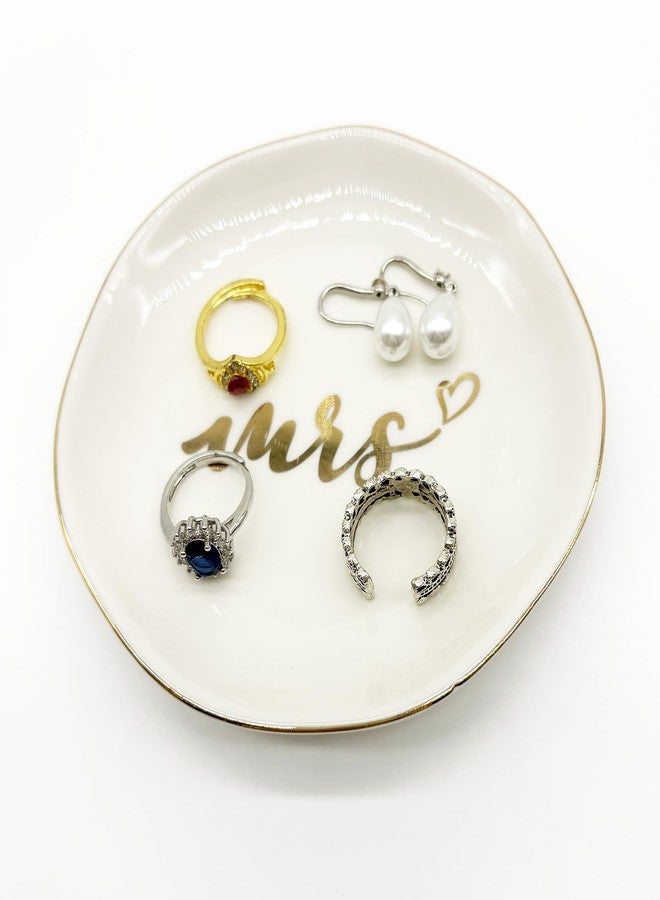 BESSKON Small Jewelry Dish for Women, Mrs Ring Dish Engagement Wedding Trinket Tray, Gifts for Mom, Couples Bridal, Ceramic Jewlery Tray Ring Holder, Bathroom Jewlery Plate Bowl for Earrings, Keys - Image 1