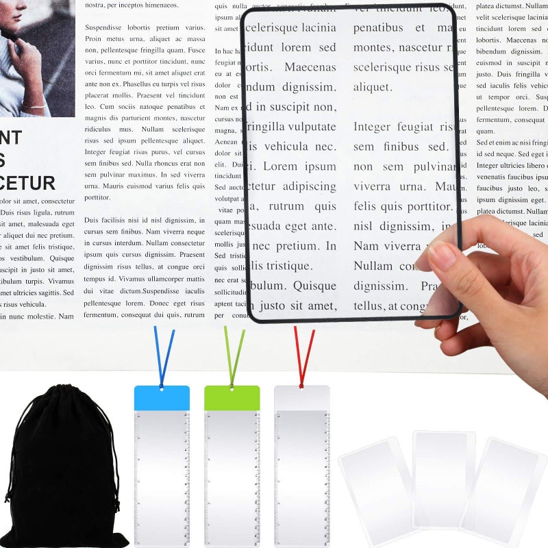 Frienda 12 Pcs 3X Magnifying Sheet Set Include 6 Page Fresnel Lens Page Magnifying Glass 3 Card Magnifiers 3 Bookmark Magnifiers for Reading Small Prints Books Maps - Image 3