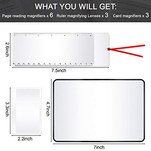 Frienda 12 Pcs 3X Magnifying Sheet Set Include 6 Page Fresnel Lens Page Magnifying Glass 3 Card Magnifiers 3 Bookmark Magnifiers for Reading Small Prints Books Maps - Image 2