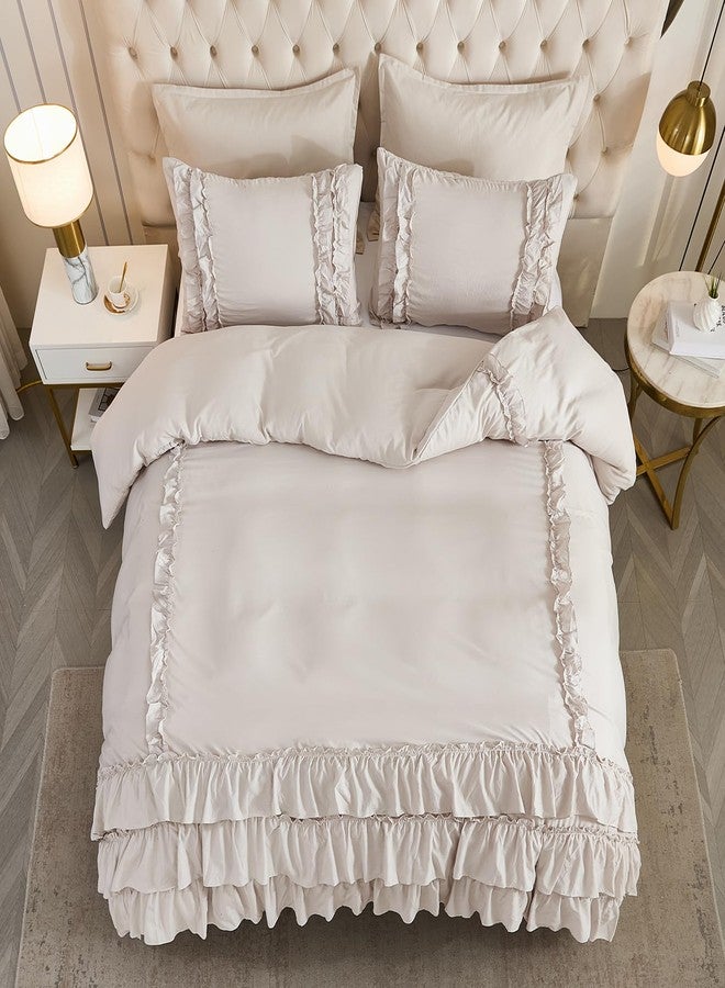 Herside Grey Comforter Set King Size,Waterfall Ruffle Shabby Chic Farmhouse Bedding Sets,Soft Fluffy Boho Comforters Sets for All Season,Vintage Ruffled 3 PCS Lightweight Quilt Set for Women Girls - Image 3