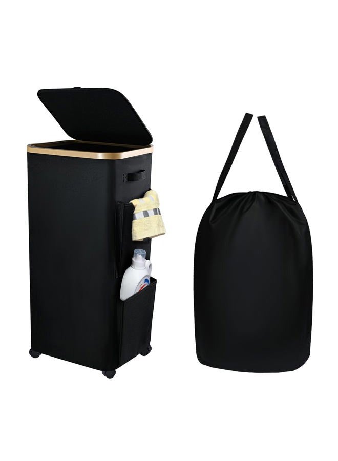MASHDE Laundry Hamper with 4 Wheels & Removable Bag - 100L Large Capacity Collapsible Clothes Basket for Small Spaces, Heavy-Duty Storage Organizer with Side Pockets (Black) - Image 1