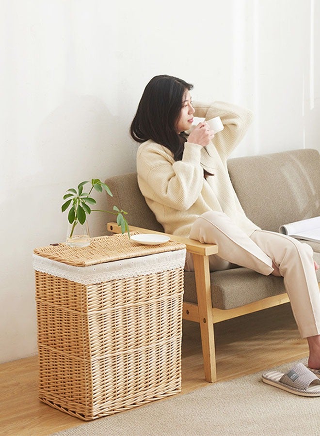 Forthcan Large Woven Laundry Basket with Lid, Rattan Style Clothes Hamper for Bathroom & Bedroom, Multi-Purpose Storage Bin for Laundry, Towels & Blankets - Image 1