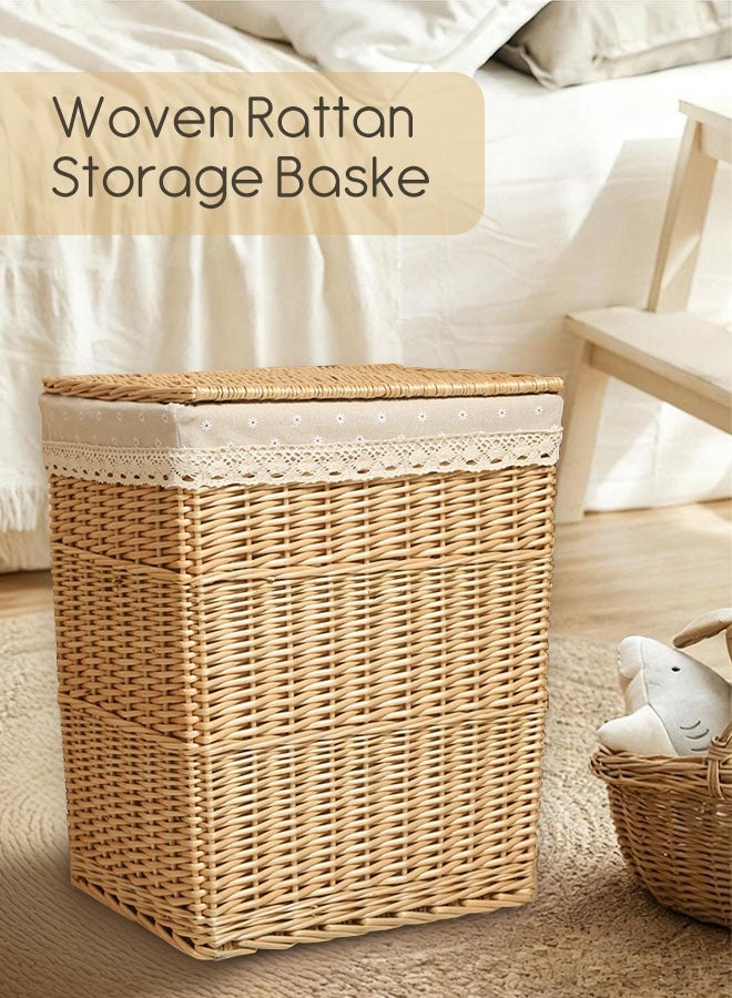 Forthcan Large Woven Laundry Basket with Lid, Rattan Style Clothes Hamper for Bathroom & Bedroom, Multi-Purpose Storage Bin for Laundry, Towels & Blankets - Image 2