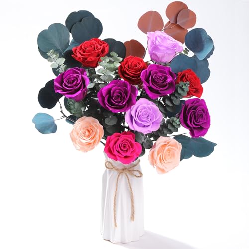 Lovenfold Flowers for Delivery Birthday Flowers Gift for Her,Preserved Flowers Bouquet 12 Roses Mixed Bouquet,Rose Gifts for Women Mom Grandma(Mixed 12 Purple-A Roses) - Image 4