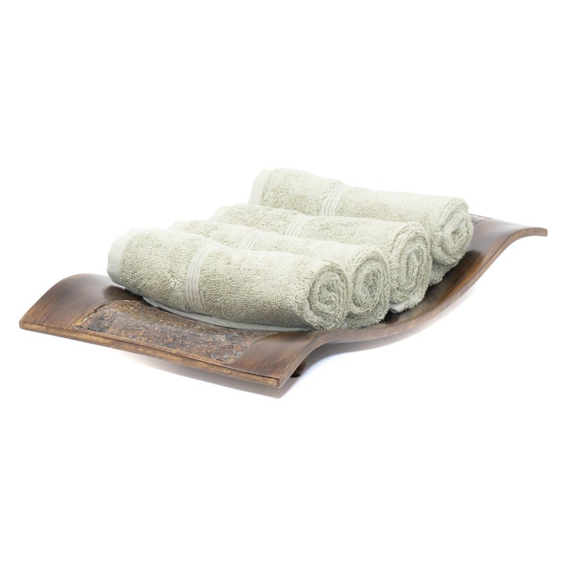 Mosobam Luxury Turkish Towels Set of 4 Washcloths 13X13 Seagrass Green 700 GSM Bamboo Viscose Aegean Turkish Combed Cotton