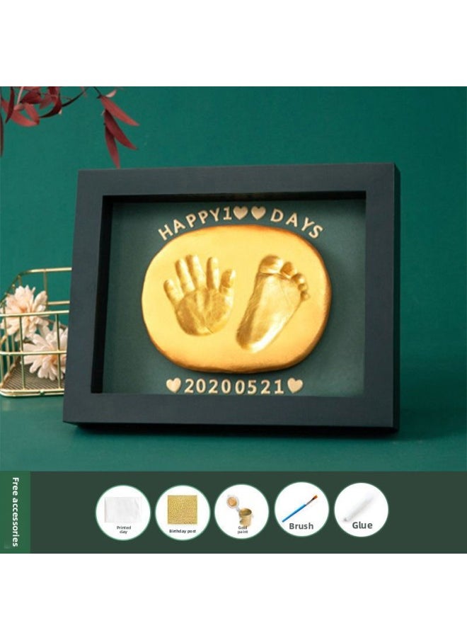 Full Moon Baby Hand And Foot Ink Pad Fetal Hair Commemorative 100 Days Handprint Footprint Commemorative Photo Frame Baby Newborn Hand And Footprint-Specifications:8inch Dark Green Model (available Before Half A Year Old)  - Image 1