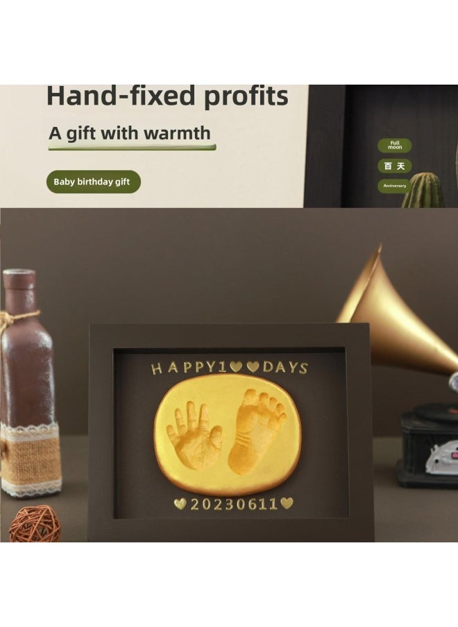 Full Moon Baby Hand And Foot Ink Pad Fetal Hair Commemorative 100 Days Handprint Footprint Commemorative Photo Frame Baby Newborn Hand And Footprint-Specifications:8inch Dark Green Model (available Before Half A Year Old)  - Image 5