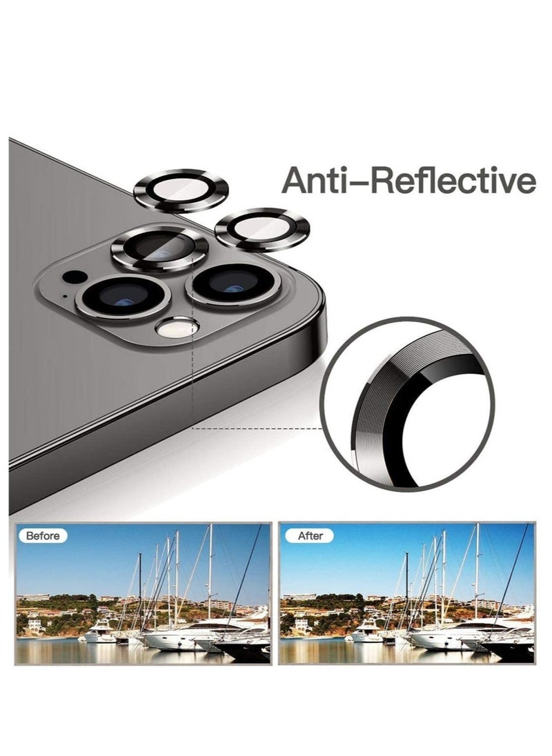 Raxoom Camera Lens Protector for iPhone 13PRO Lens Protector Premium HD Tempered Glass Metal Ring Aluminium Alloy Lens Screen Cover Film - Image 3