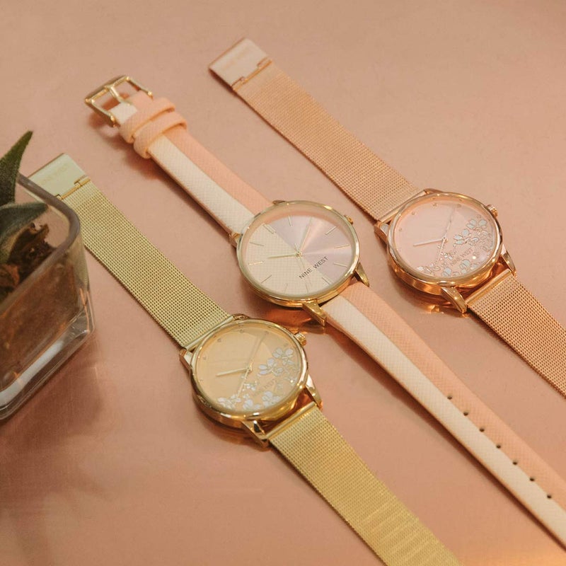 Nine West Women's Floral Dial Mesh Bracelet Watch - Image 3
