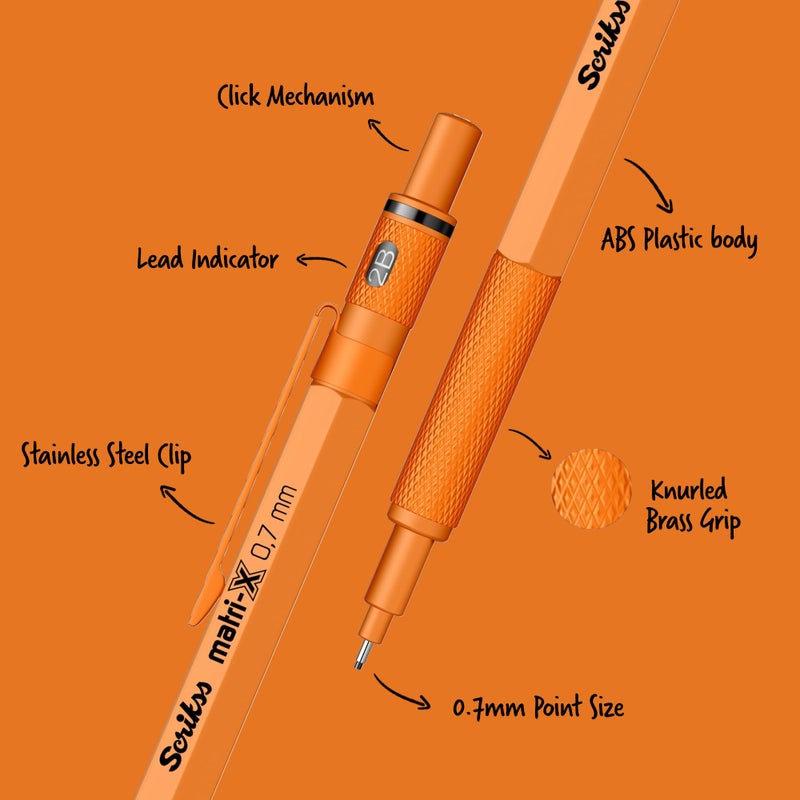 Scrikss 0.7mm Mechanical Clutch Lead Pen Pencil Orange Body Matri-X Series Eraser Included - Image 2
