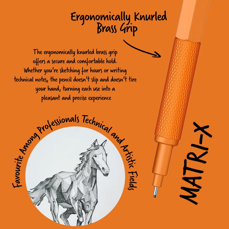 Scrikss 0.7mm Mechanical Clutch Lead Pen Pencil Orange Body Matri-X Series Eraser Included - Image 3