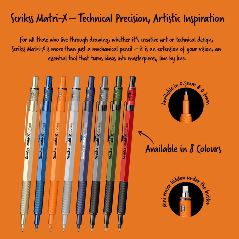 Scrikss 0.7mm Mechanical Clutch Lead Pen Pencil Orange Body Matri-X Series Eraser Included - Image 5