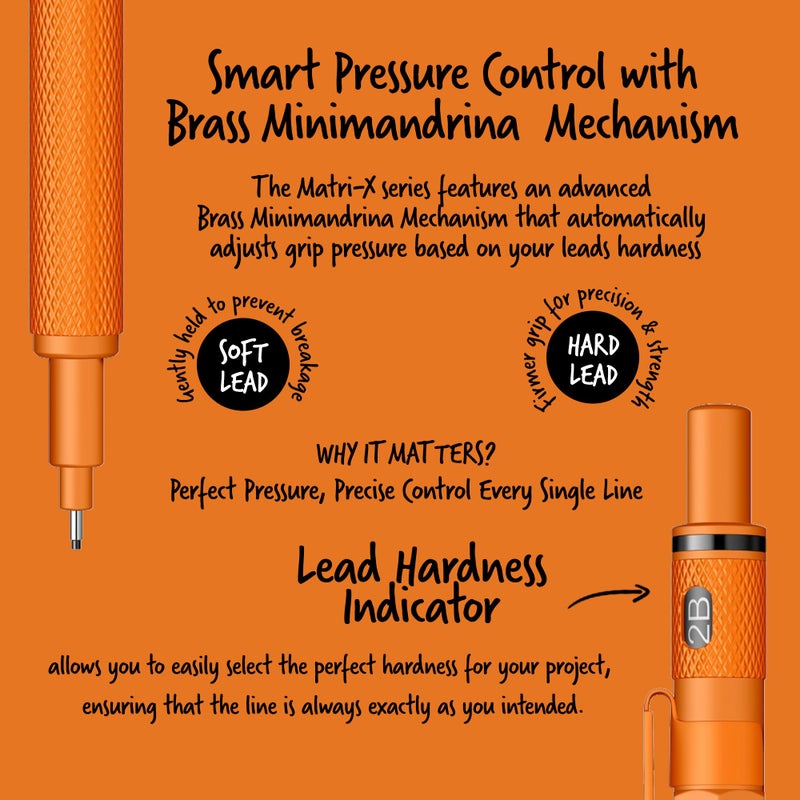Scrikss 0.7mm Mechanical Clutch Lead Pen Pencil Orange Body Matri-X Series Eraser Included - Image 4