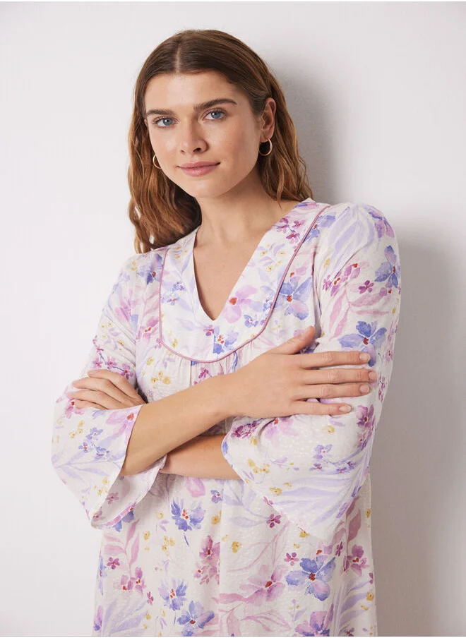 women'secret Floral Print Viscose Midi Nightgown