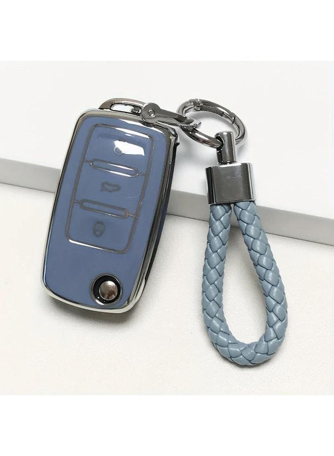 Blue Grey Key Cover Case For Volkswagen Skoda With Keychain - Image 2
