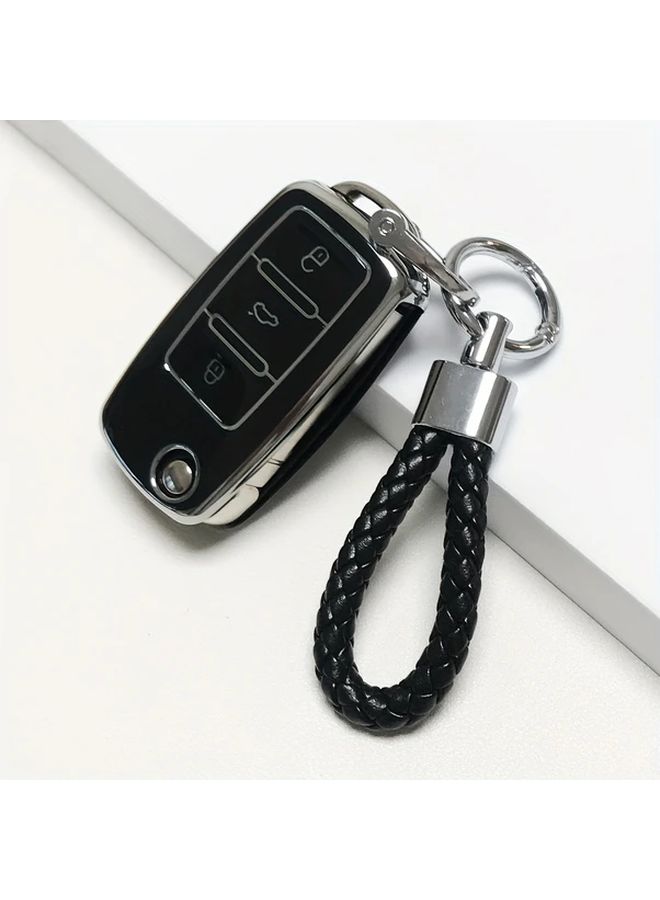 Blue Grey Key Cover Case For Volkswagen Skoda With Keychain - Image 5