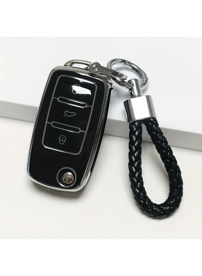 Blue Grey Key Cover Case For Volkswagen Skoda With Keychain - Image 3