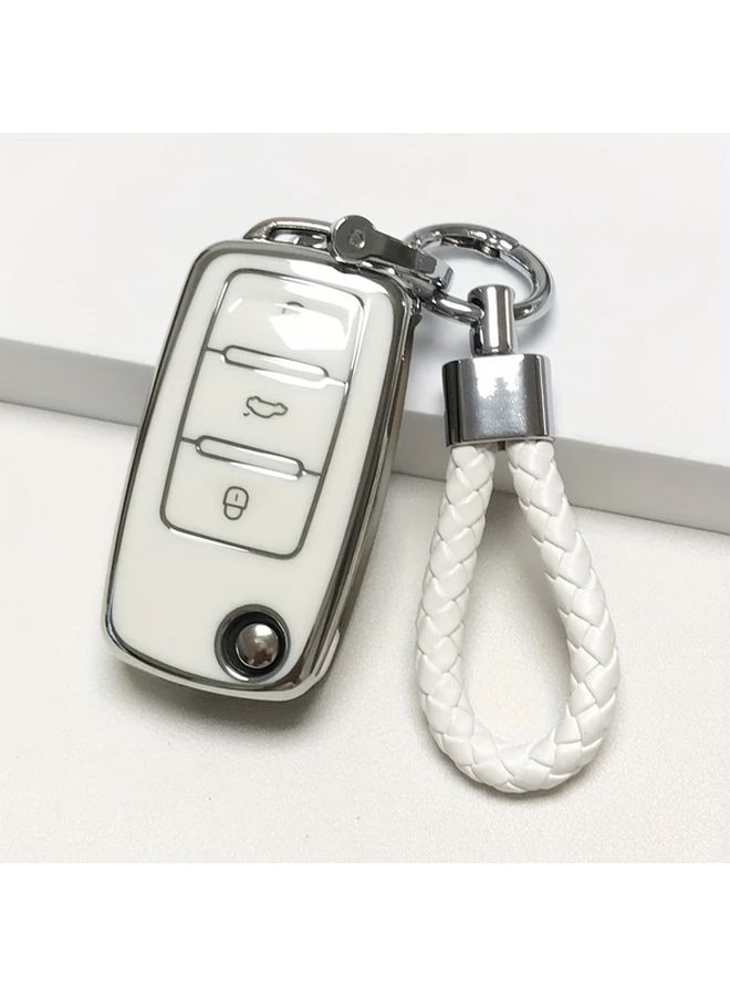 Blue Grey Key Cover Case For Volkswagen Skoda With Keychain - Image 4