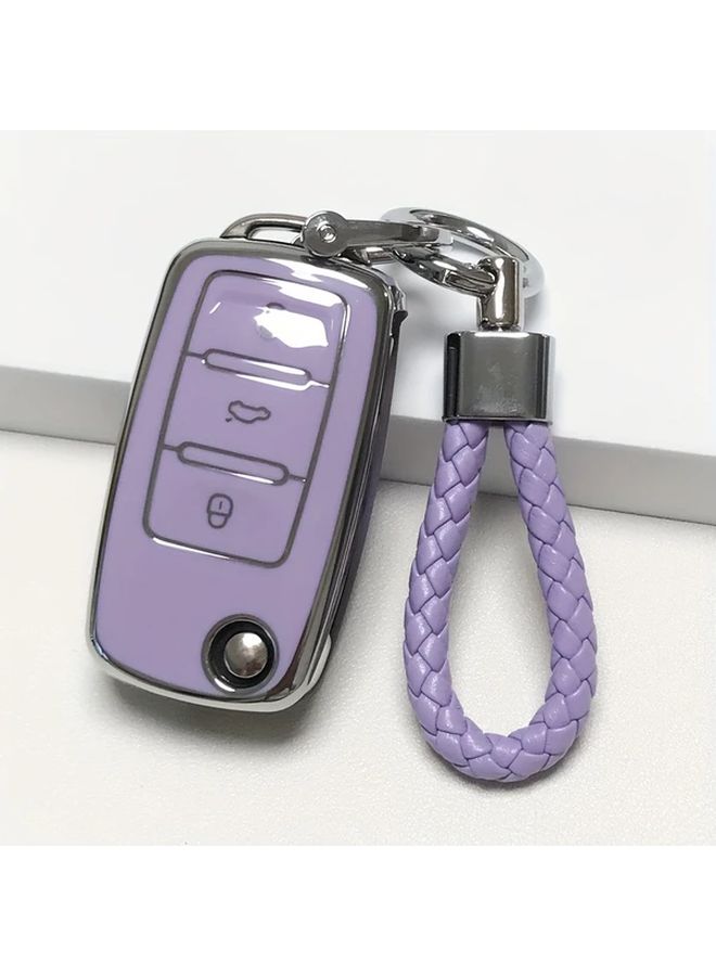 Blue Grey Key Cover Case For Volkswagen Skoda With Keychain - Image 1