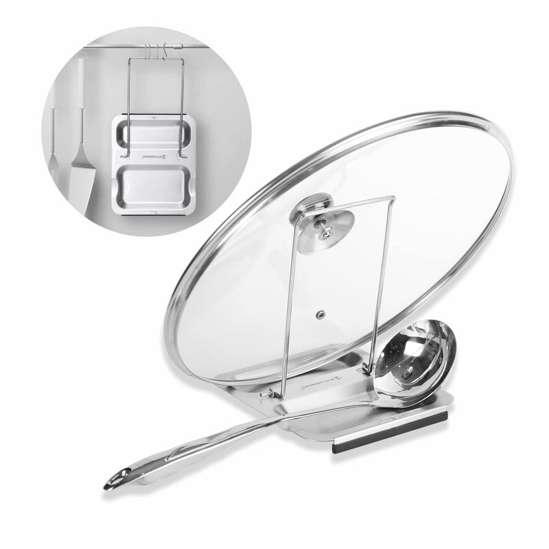 KITCHENDAO KITCHENDAO Foldable Spoon Rest and Pot Lid Holder for Counter Nonscratch Silicone Base Stainless Steel Pan Pot Cover Lid Rack Shelf Stand Holder Spoon Holder Utensil Rest Stove Organizer 