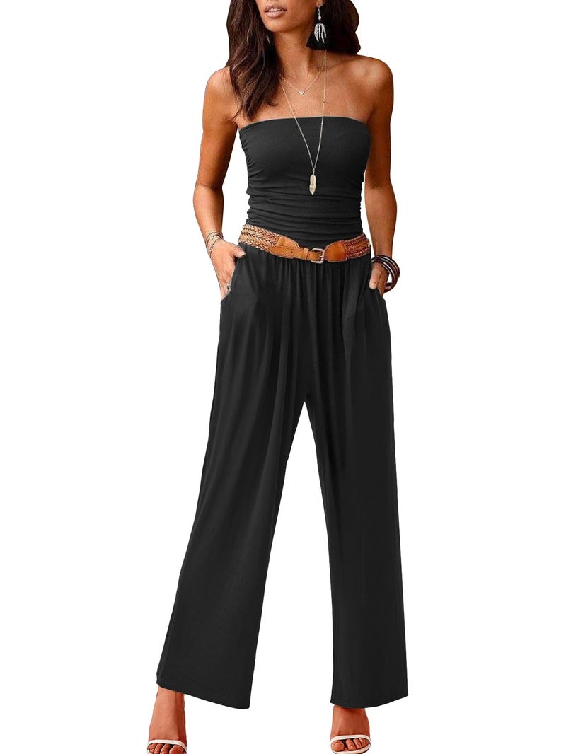 AUXDIO Women's Strapless Off Shoulder Jumpsuit Wide Leg Summer Outfits Sexy Beach Jumpsuits Black S - Image 4