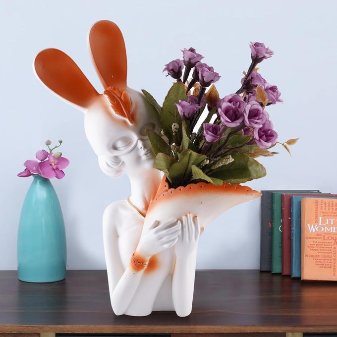 DIY RABBIT FLOWER VASE SCULPTURE FOR HOME DECOR LIVING ROOM BEDROOM KITCHEN DINING ROOM OFFICE WHITE