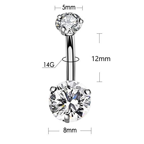 YHMM 14G Surgical Steel Belly Button Rings, Internally Threaded 12mm Long Round CZ Navel Barbell Stud for Women Men (1PC Clear) - Image 2