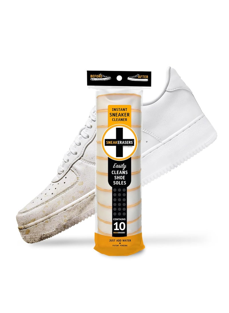 SneakERASERS Instant Sole and Sneaker Cleaner, Premium, Disposable, Dual-Sided Sponge for Cleaning & Whitening Shoe Soles (10 Pack) - Image 1