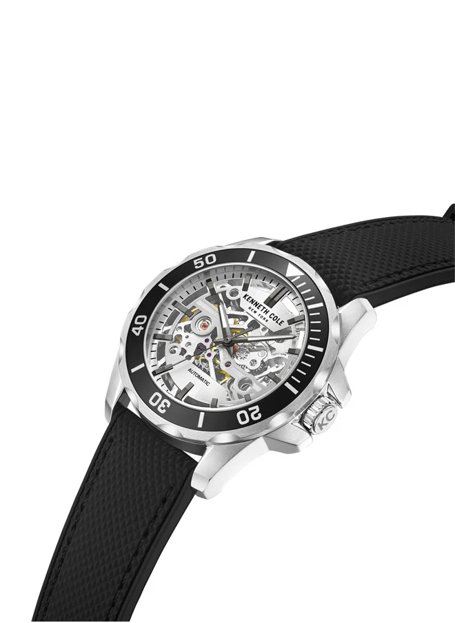 Kenneth Cole New York Kenneth Cole New York 43mm Automatic Men's Watch with Silver Dial & Black Silicone Strap